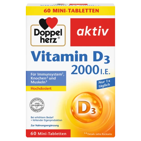 Abbildung der Produktverpackung Doppelherz aktiv Vitamin D3 2000 I.E. Frontansicht